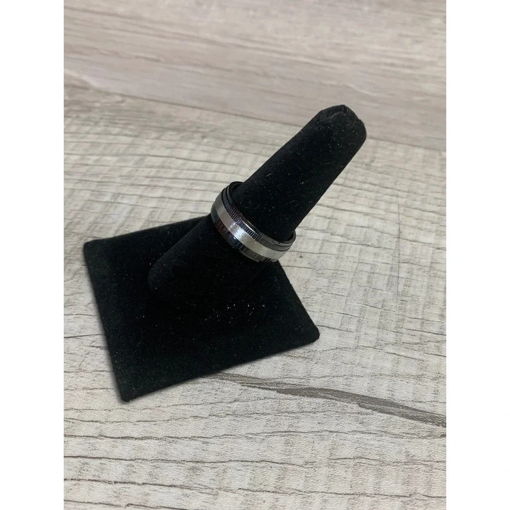 Mens Black and Silver Spinner Ring Two Tone Brushed Band Size 9 Fidget Ring